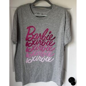 Barbie Ladies T-shirt Gray W/ Shades of‎ Pink & Glitter Sz Large Adult NWOT BxK